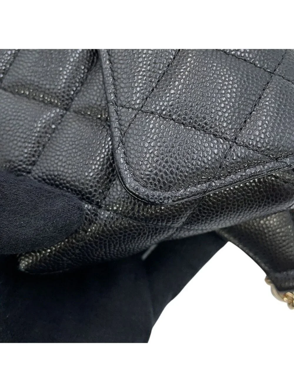 Chanel Belt Bag CC Logo Quilted Chain Caviar Leather Black